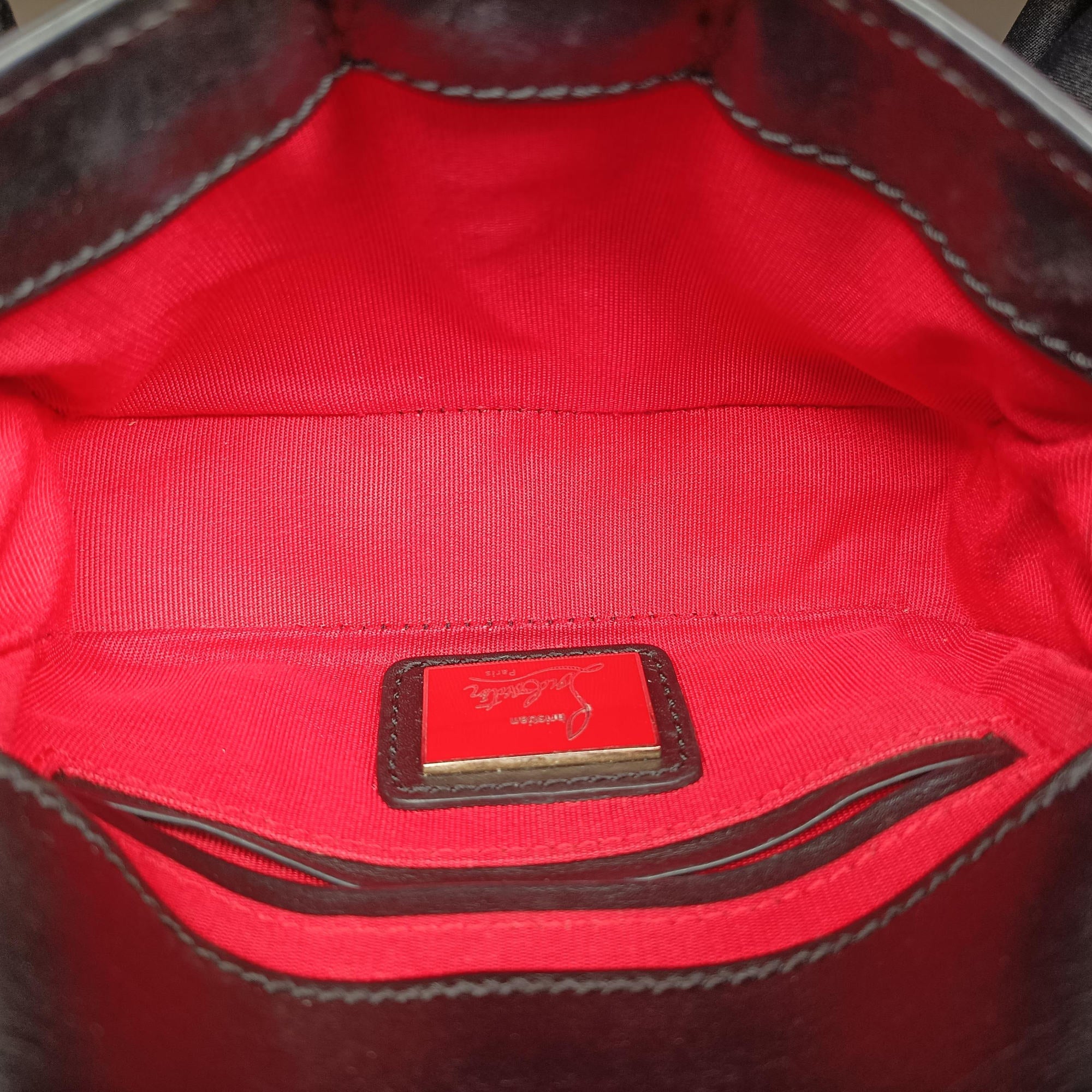 Pre-owned Christian Louboutin Sweet Charity Scarabe Spike Black Leather  shoulderbag | stylenewstar