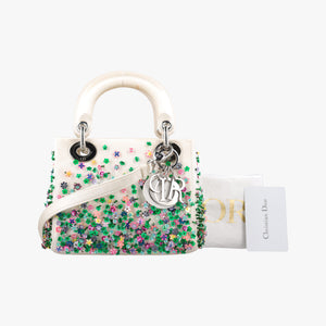 Pre-owned Christian Dior Lady Dior White×Multicolor Satin × Sequin × Bead Embellishments  shoulderbag | stylenewstar