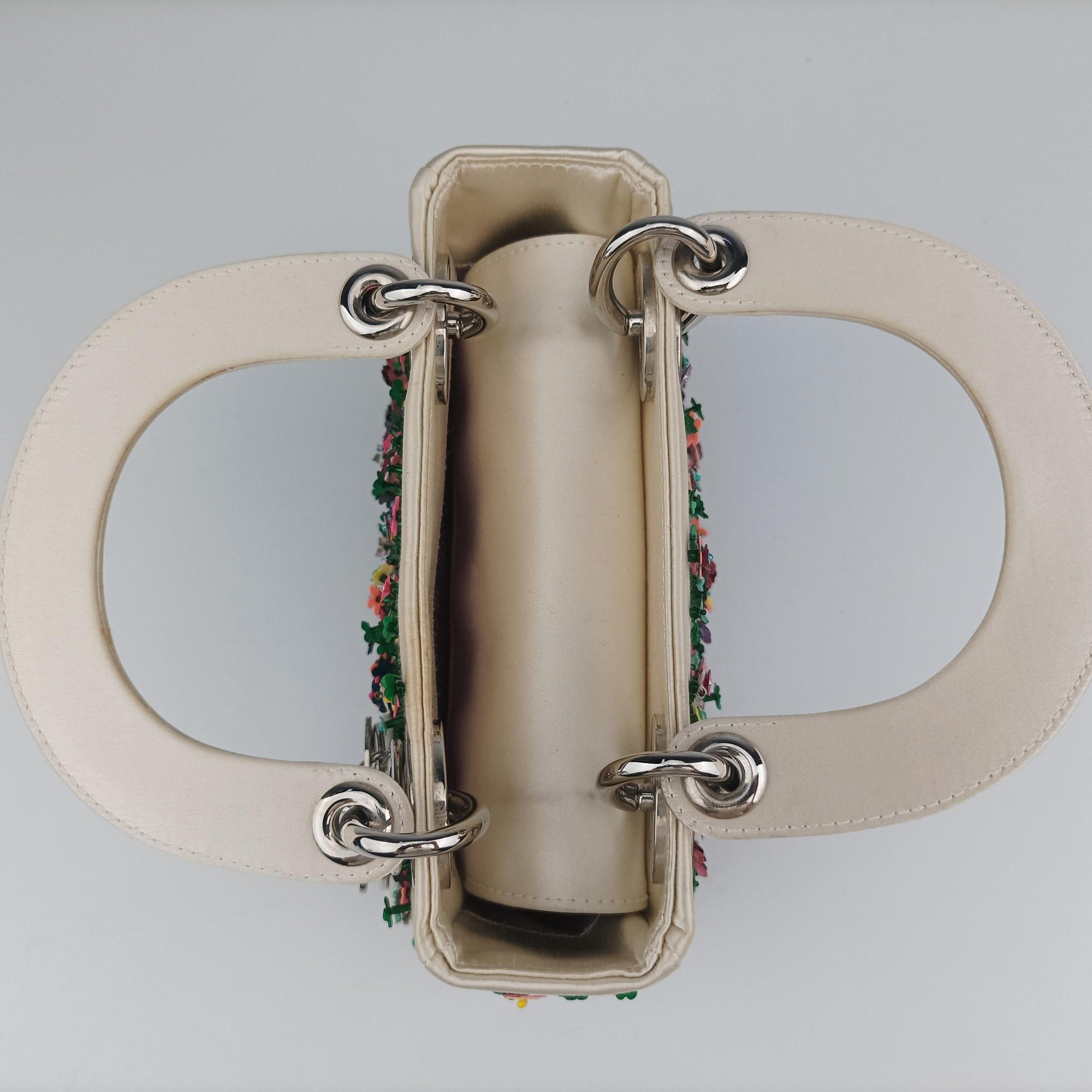 Pre-owned Christian Dior Lady Dior White×Multicolor Satin × Sequin × Bead Embellishments  shoulderbag | stylenewstar