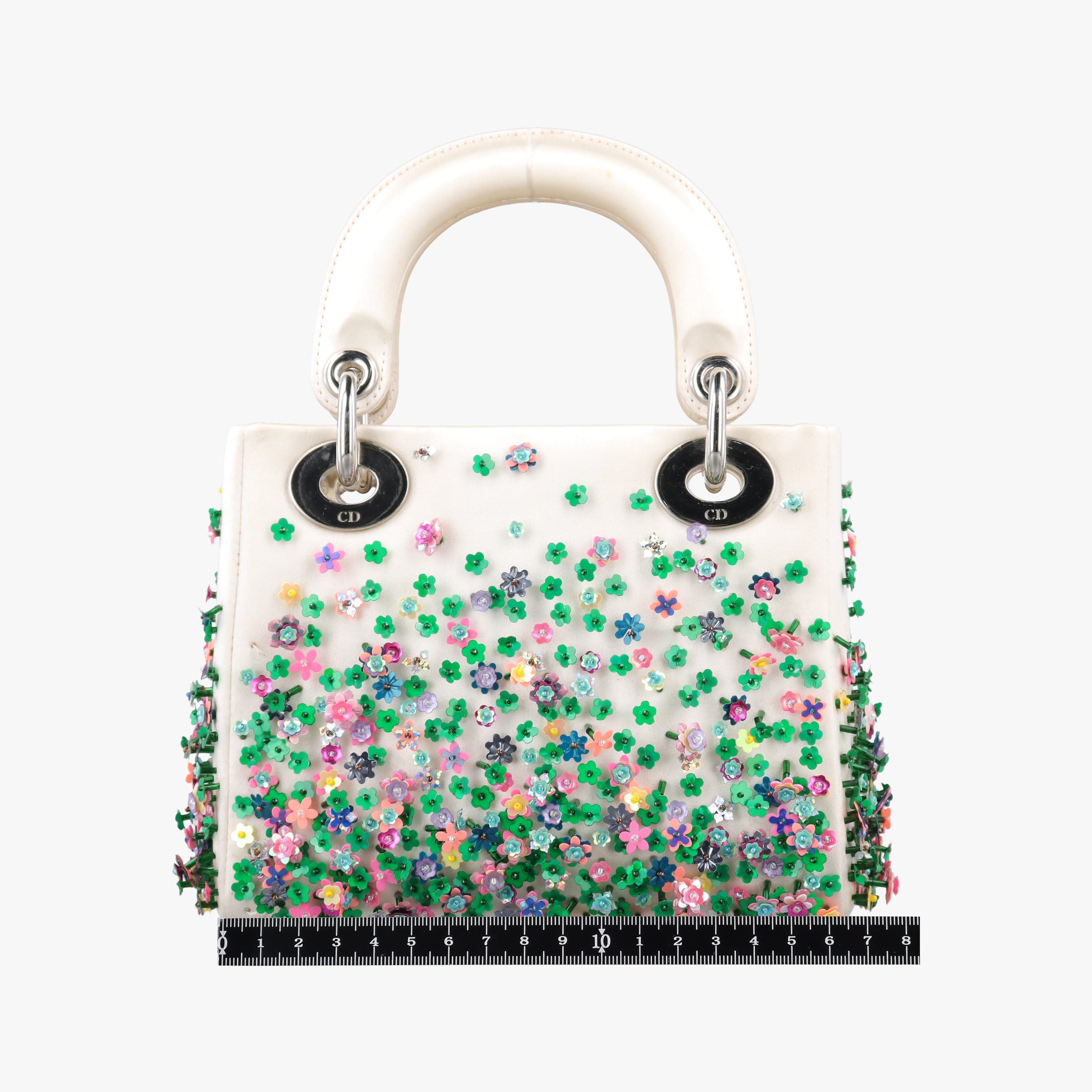 Pre-owned Christian Dior Lady Dior White×Multicolor Satin × Sequin × Bead Embellishments  shoulderbag | stylenewstar