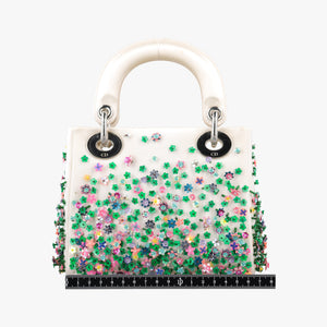Pre-owned Christian Dior Lady Dior White×Multicolor Satin × Sequin × Bead Embellishments  shoulderbag | stylenewstar