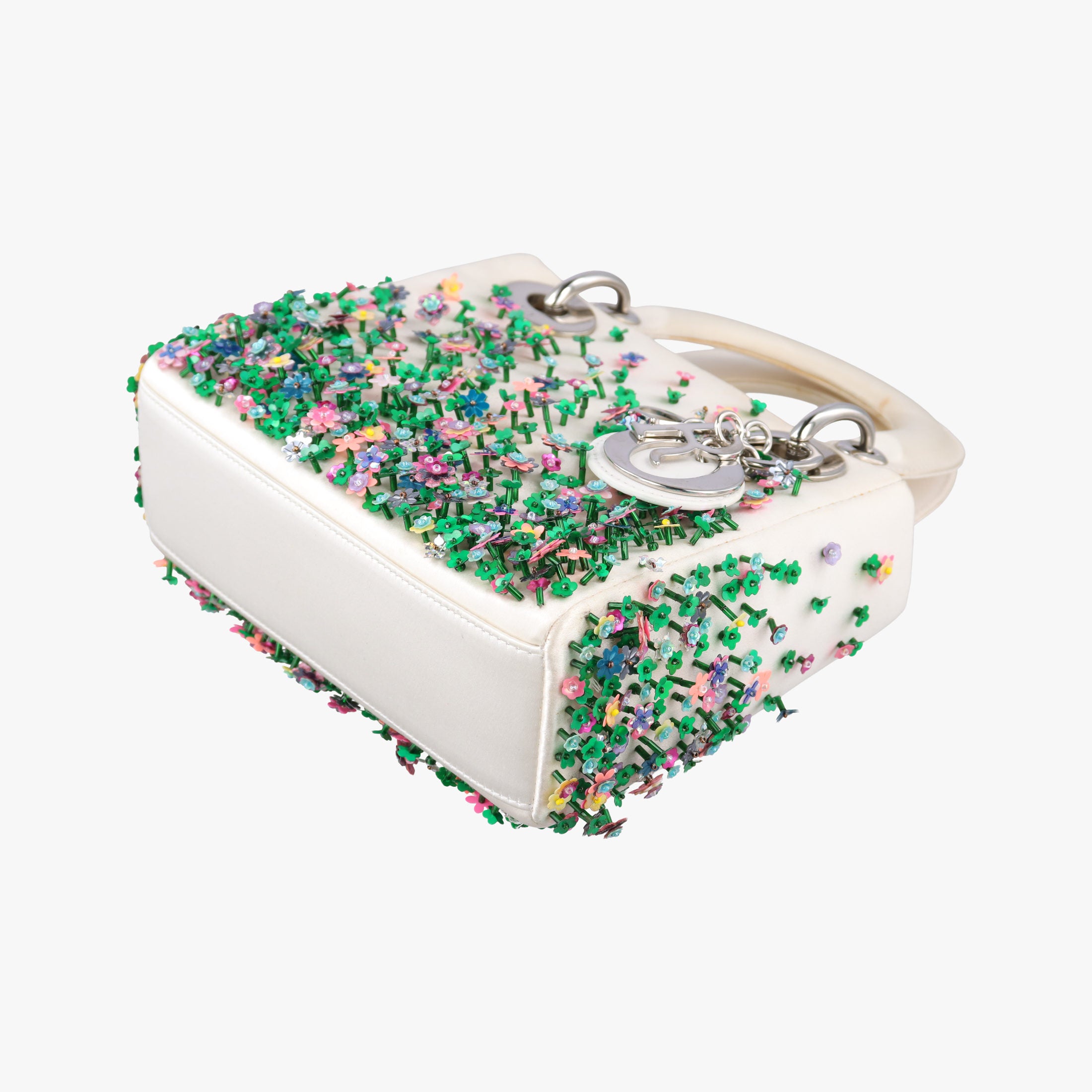 Pre-owned Christian Dior Lady Dior White×Multicolor Satin × Sequin × Bead Embellishments  shoulderbag | stylenewstar