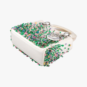Pre-owned Christian Dior Lady Dior White×Multicolor Satin × Sequin × Bead Embellishments  shoulderbag | stylenewstar