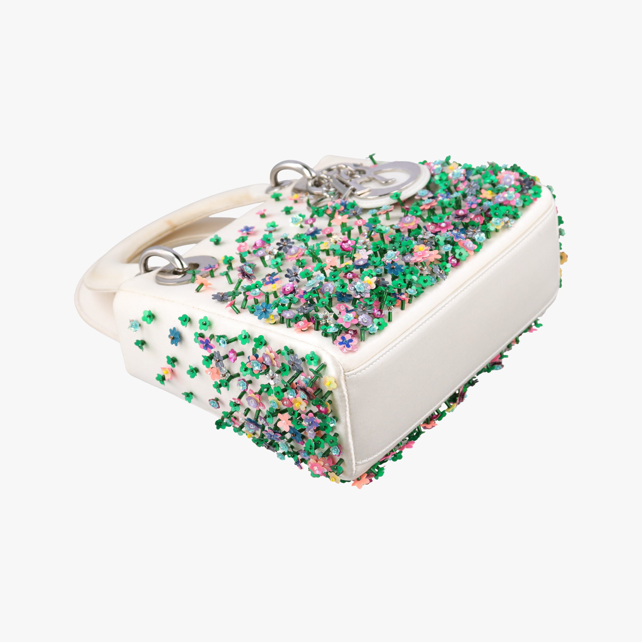 Pre-owned Christian Dior Lady Dior White×Multicolor Satin × Sequin × Bead Embellishments  shoulderbag | stylenewstar