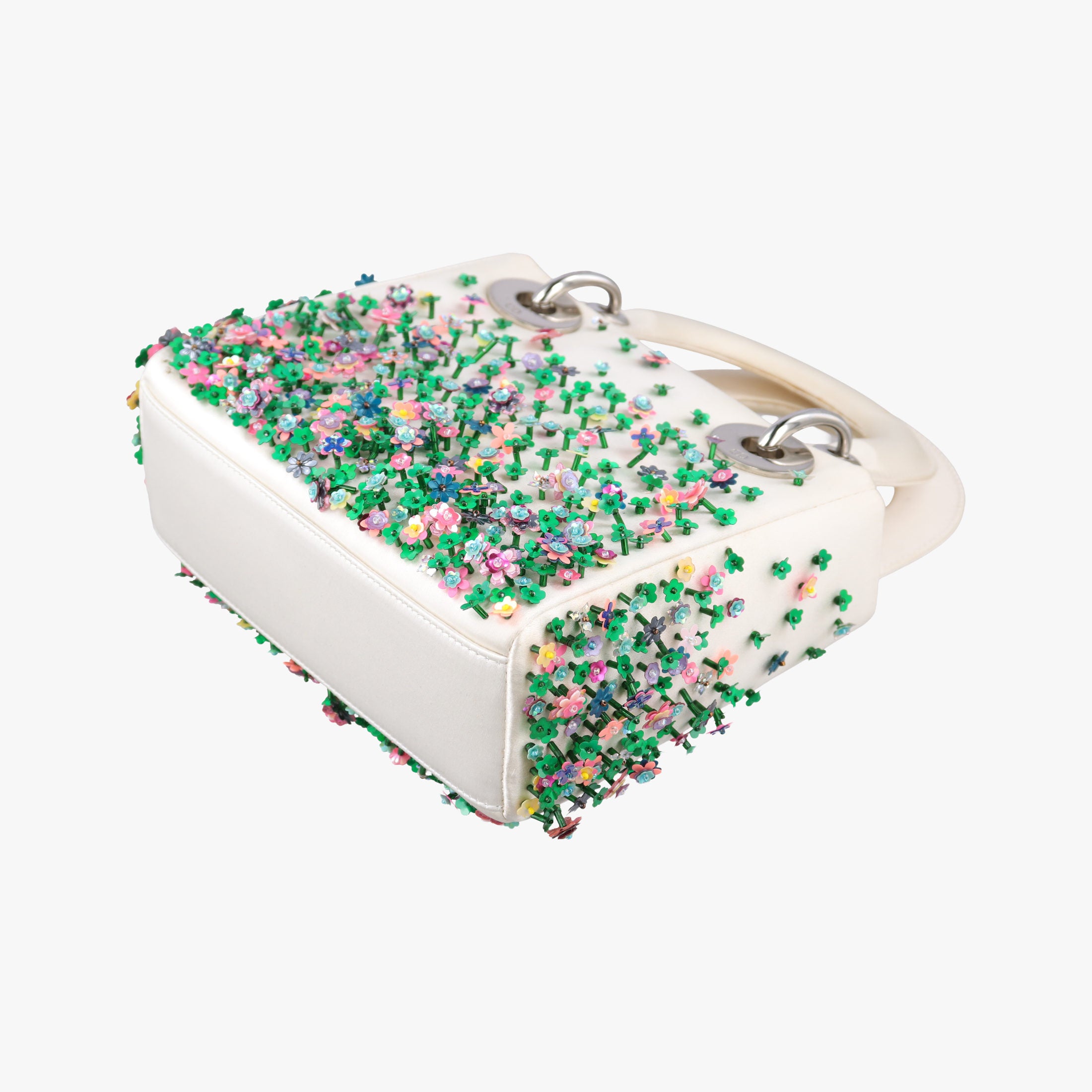 Pre-owned Christian Dior Lady Dior White×Multicolor Satin × Sequin × Bead Embellishments  shoulderbag | stylenewstar