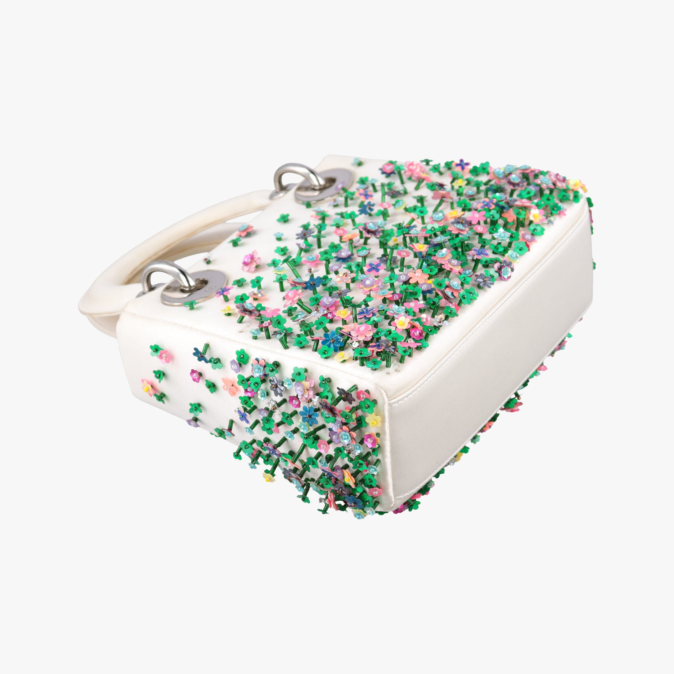 Pre-owned Christian Dior Lady Dior White×Multicolor Satin × Sequin × Bead Embellishments  shoulderbag | stylenewstar