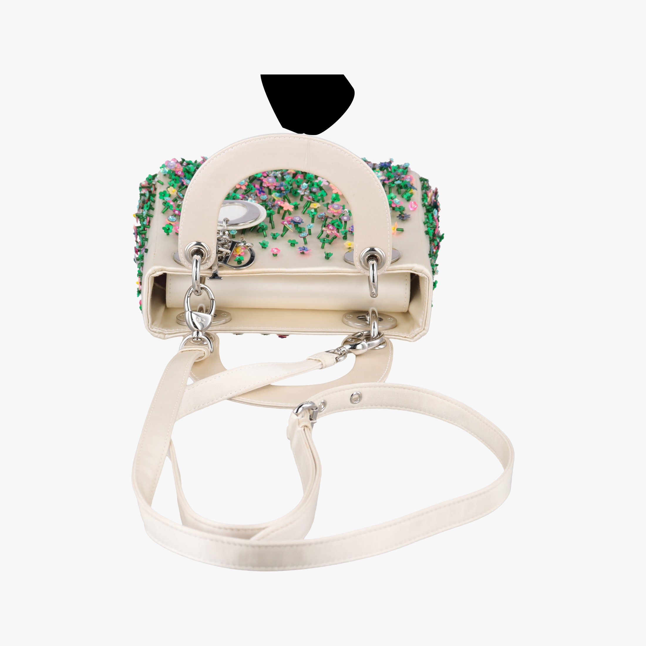 Pre-owned Christian Dior Lady Dior White×Multicolor Satin × Sequin × Bead Embellishments  shoulderbag | stylenewstar