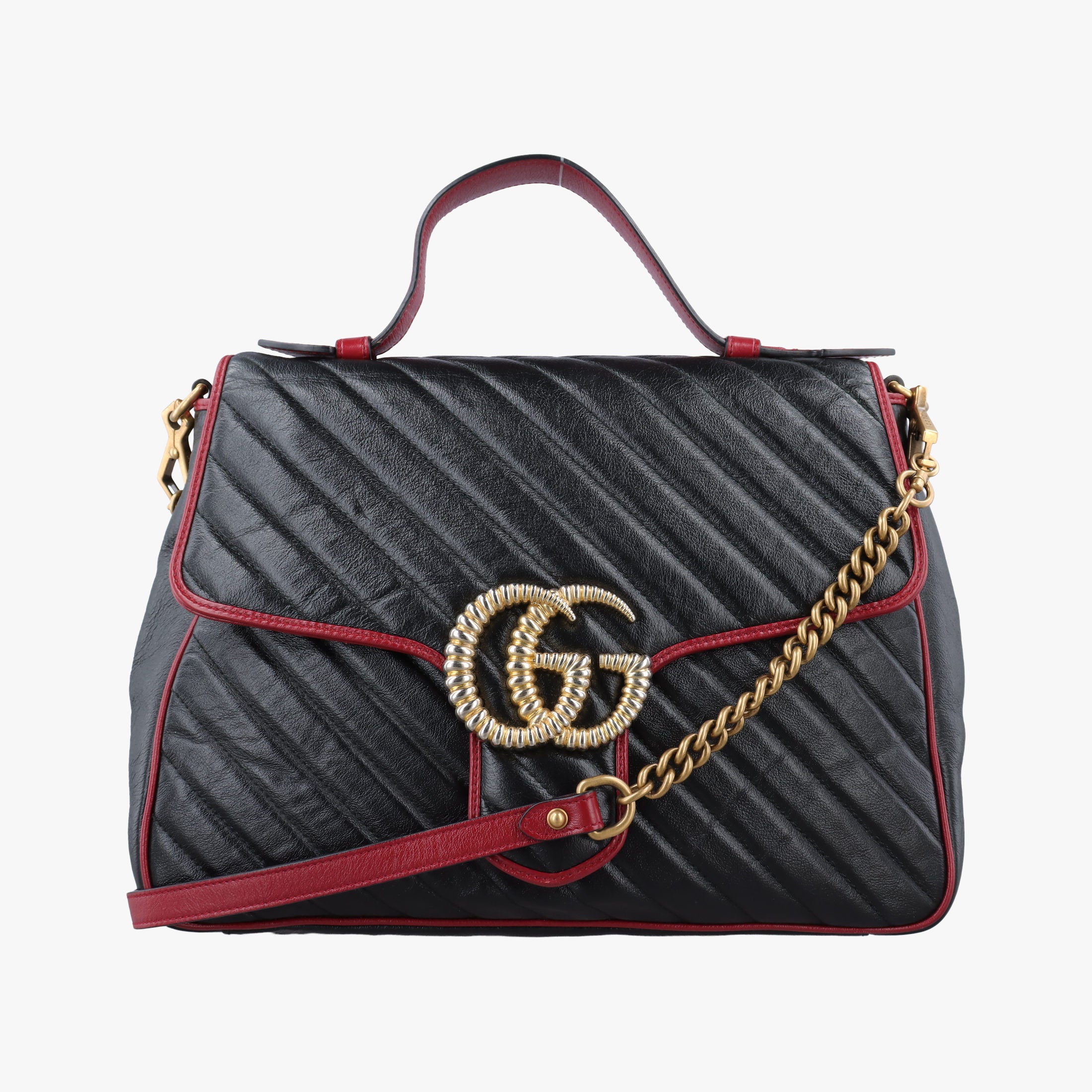 Secondhand Gucci GG Marmont Black×red Leather 498109 shoulderbag | stylenewstar