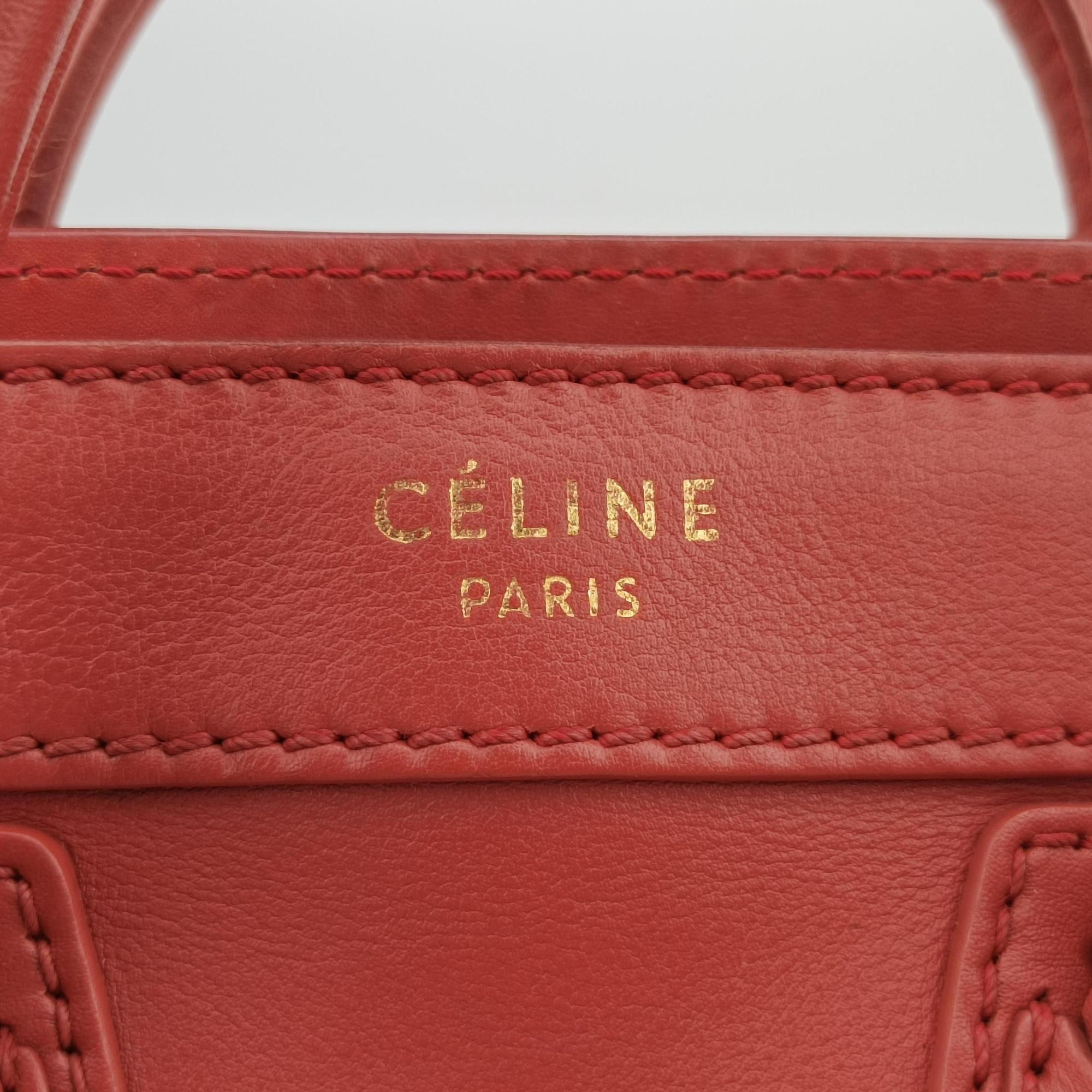 Vintage Celine Luggage Mini Shopper Red Leather  handbag | stylenewstar