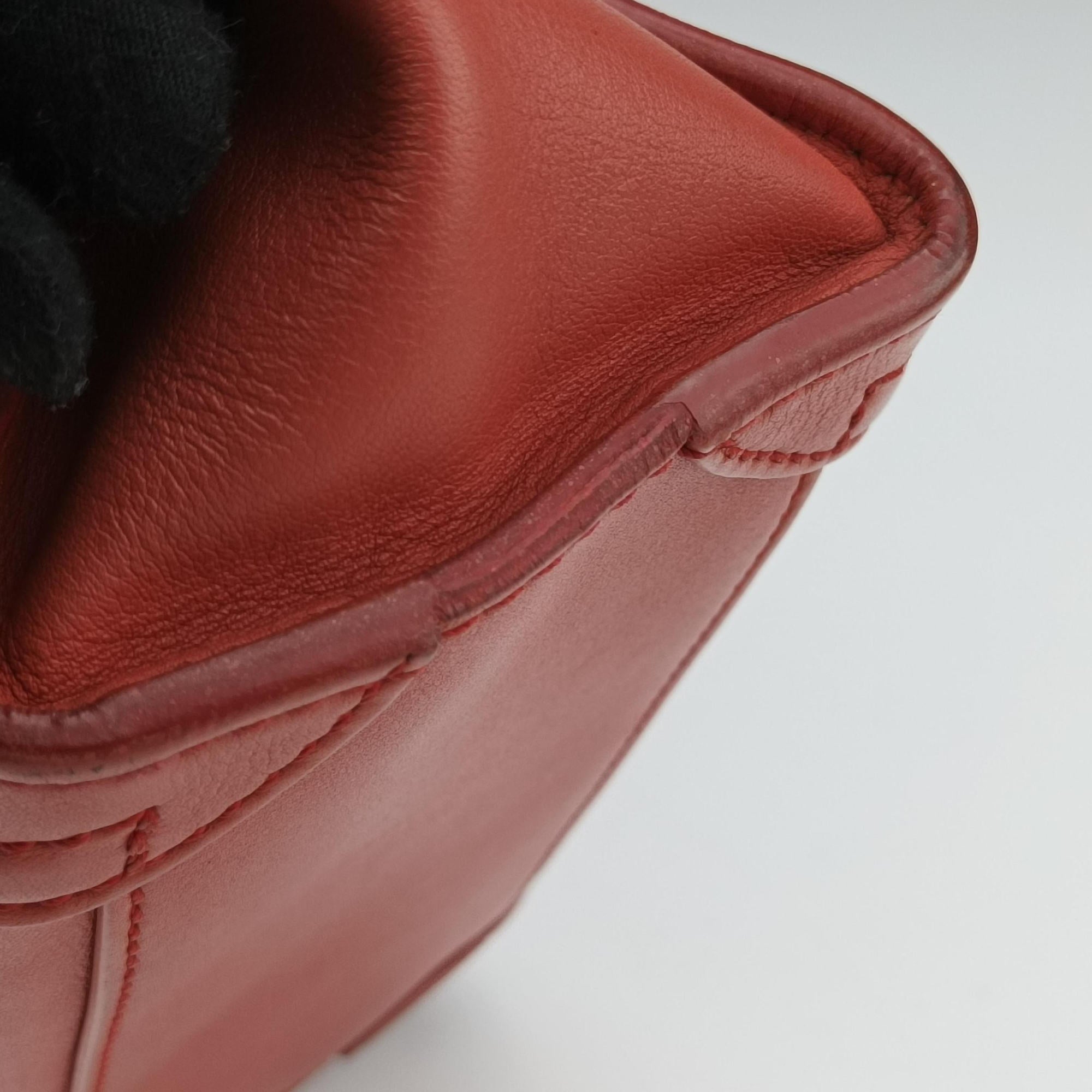 Vintage Celine Luggage Mini Shopper Red Leather  handbag | stylenewstar