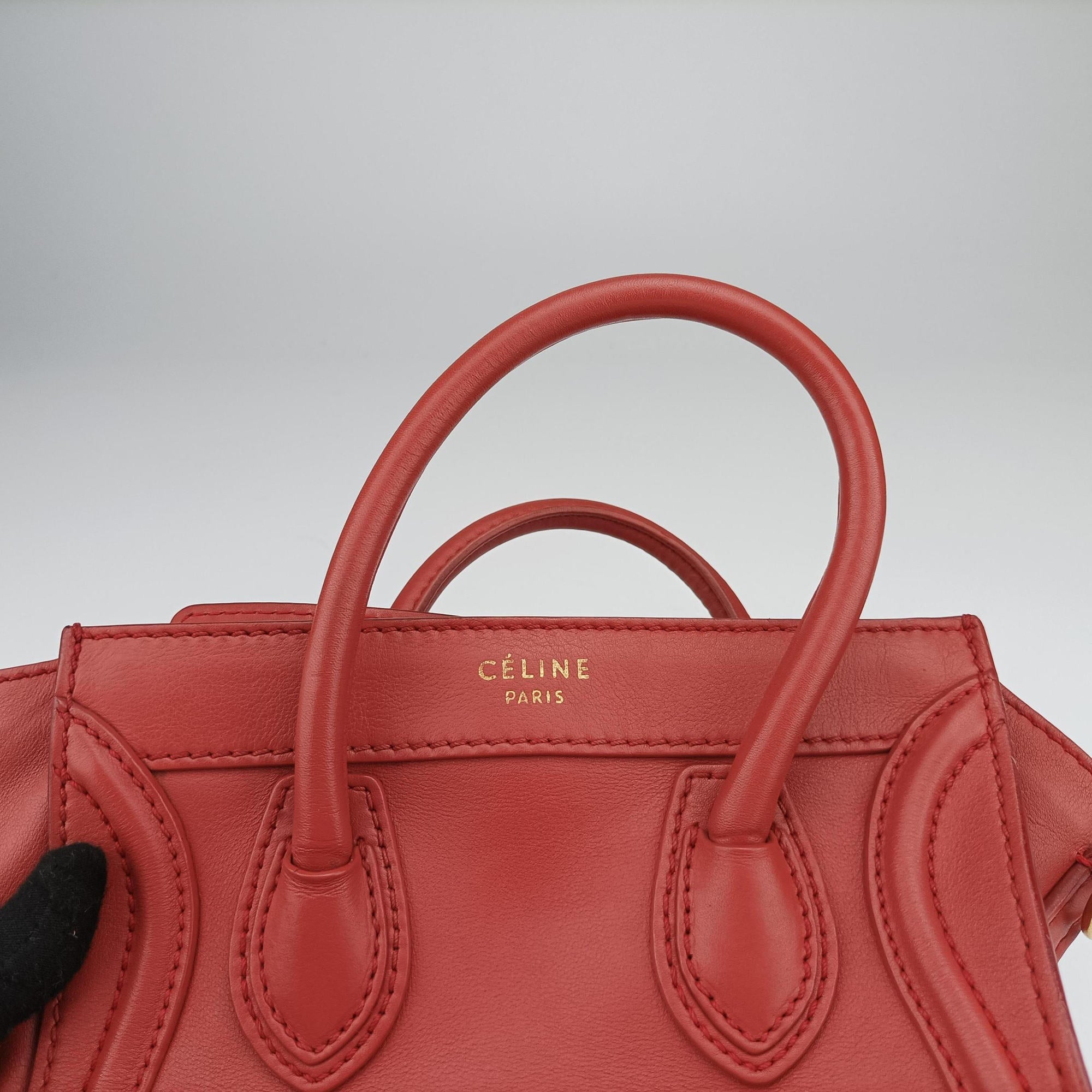Vintage Celine Luggage Mini Shopper Red Leather  handbag | stylenewstar