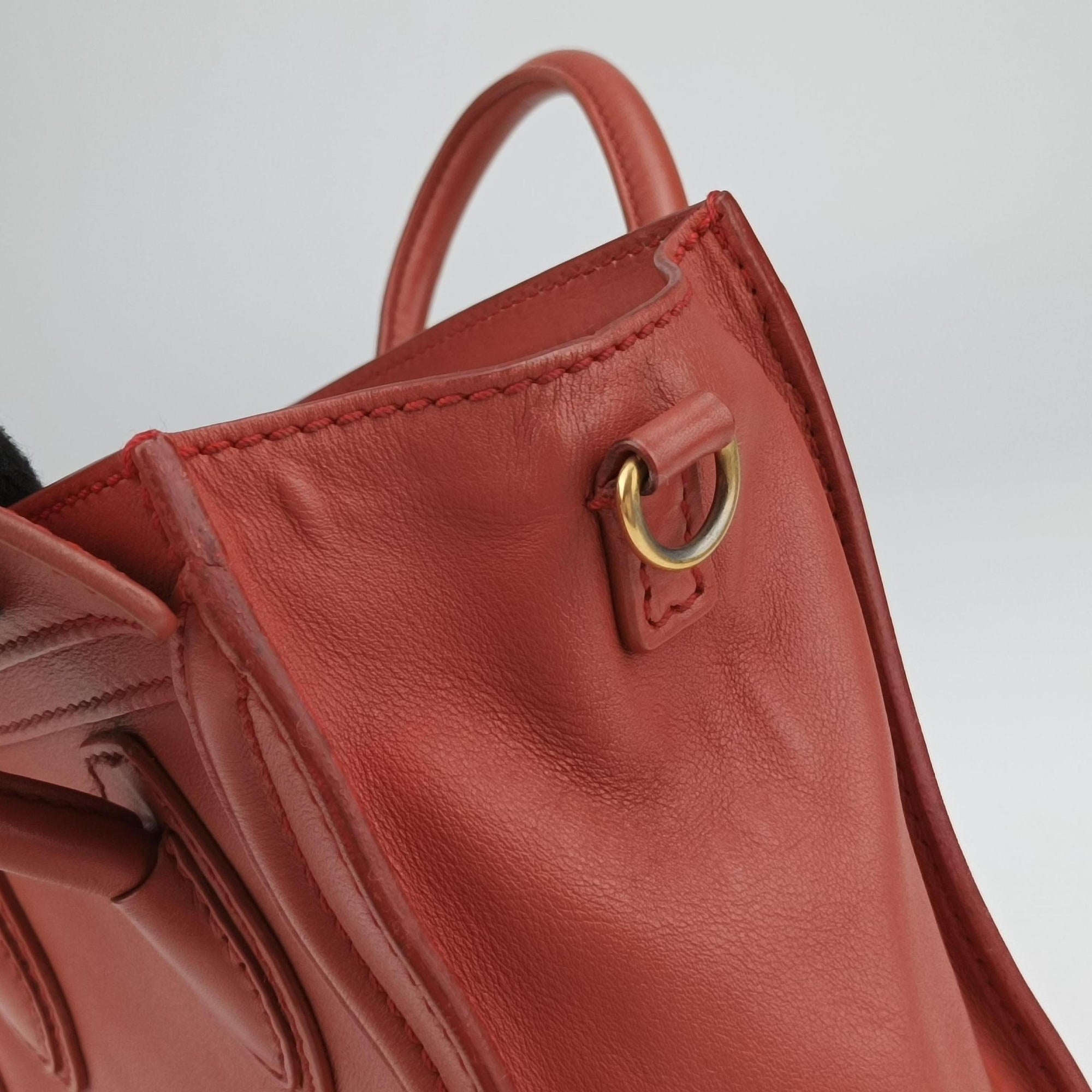 Vintage Celine Luggage Mini Shopper Red Leather  handbag | stylenewstar