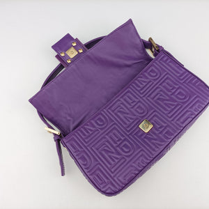 Pre-owned Fendi BAGUETTE Purple Leather 8BR600 shoulderbag | stylenewstar