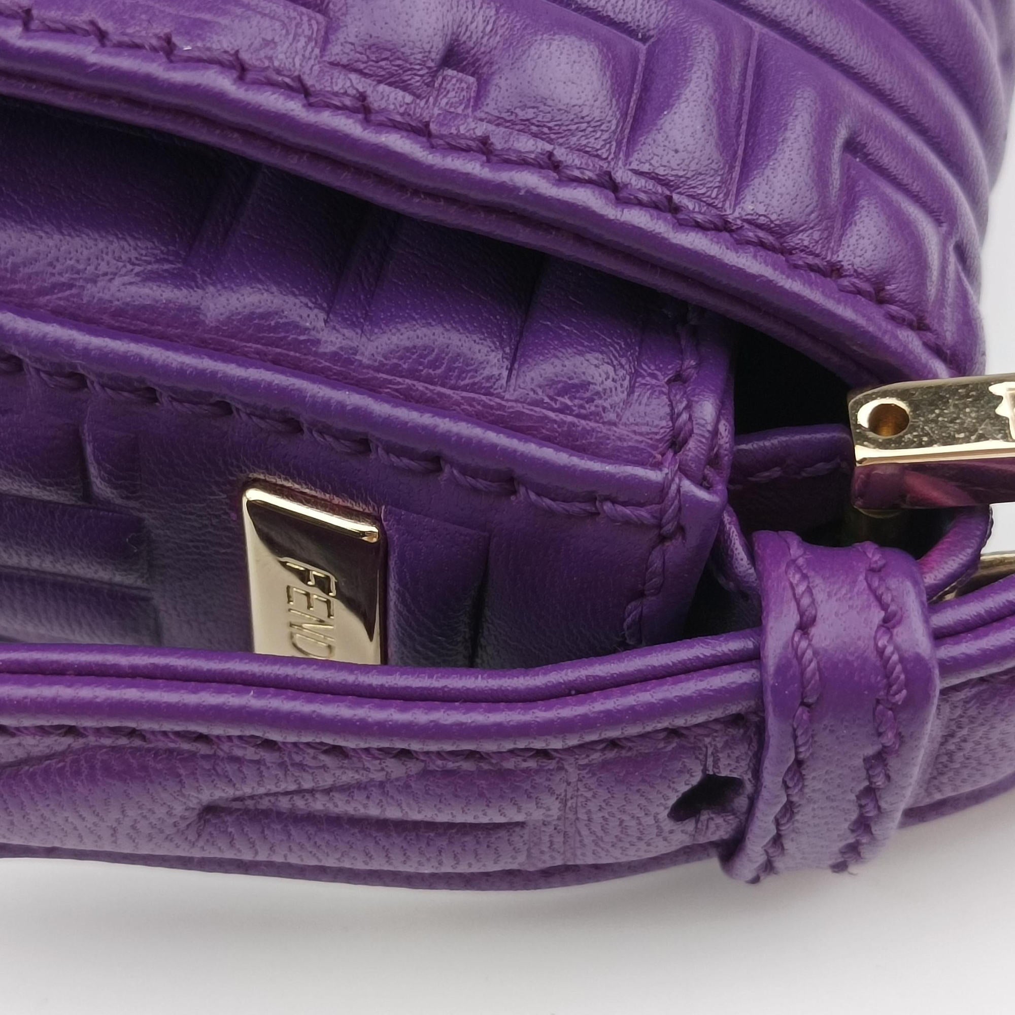 Pre-owned Fendi BAGUETTE Purple Leather 8BR600 shoulderbag | stylenewstar