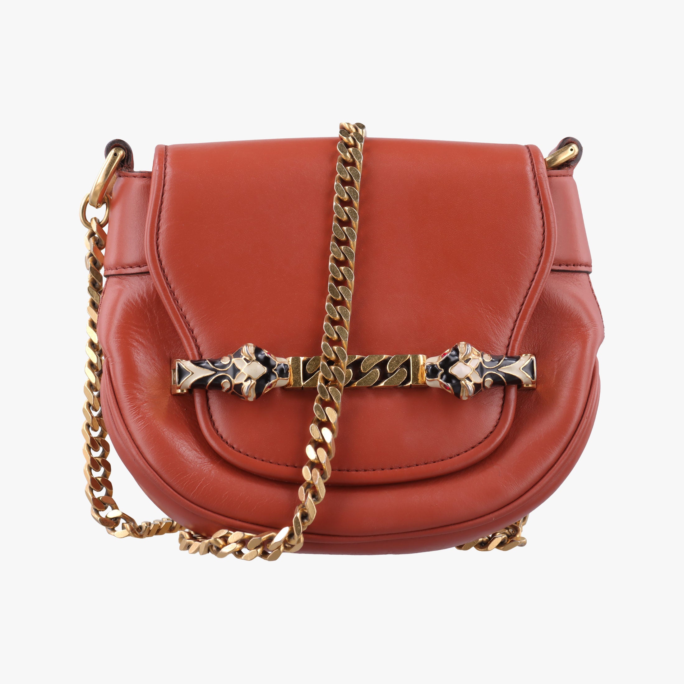 Pre-owned Gucci Nubuck Tigrette Chain Brown leather 290684 shoulderbag | stylenewstar