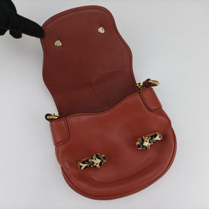 Pre-owned Gucci Nubuck Tigrette Chain Brown leather 290684 shoulderbag | stylenewstar