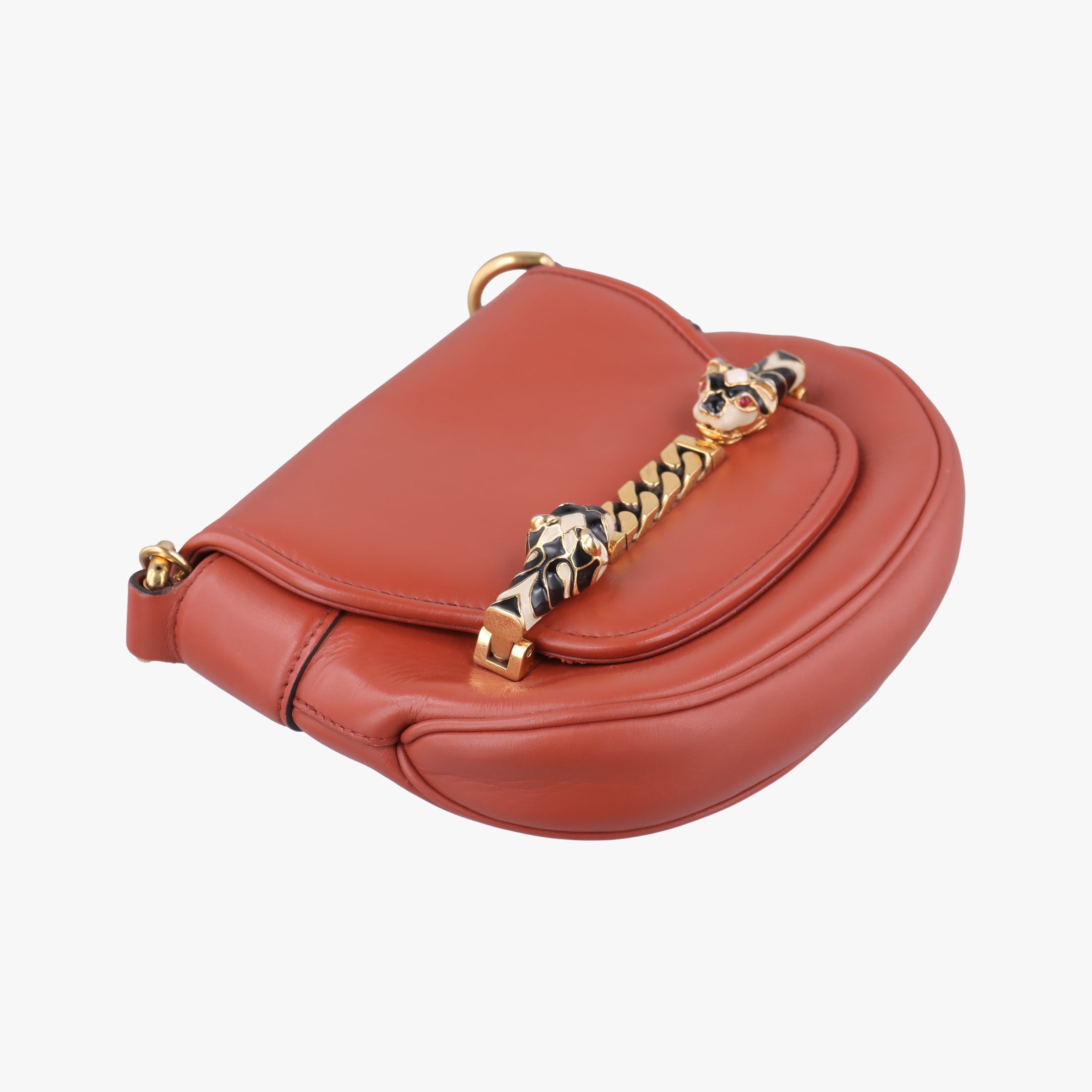 Pre-owned Gucci Nubuck Tigrette Chain Brown leather 290684 shoulderbag | stylenewstar