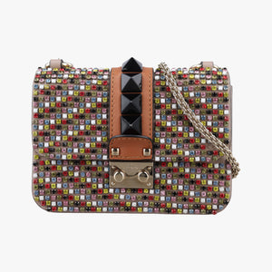Pre-owned Valentino Glam Lock Multicolor Leather ×Crystal Embellishments  shoulderbag | stylenewstar