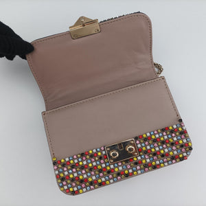 Pre-owned Valentino Glam Lock Multicolor Leather ×Crystal Embellishments  shoulderbag | stylenewstar