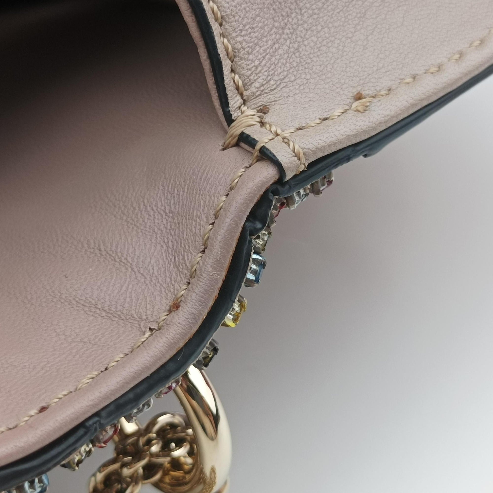 Pre-owned Valentino Glam Lock Multicolor Leather ×Crystal Embellishments  shoulderbag | stylenewstar