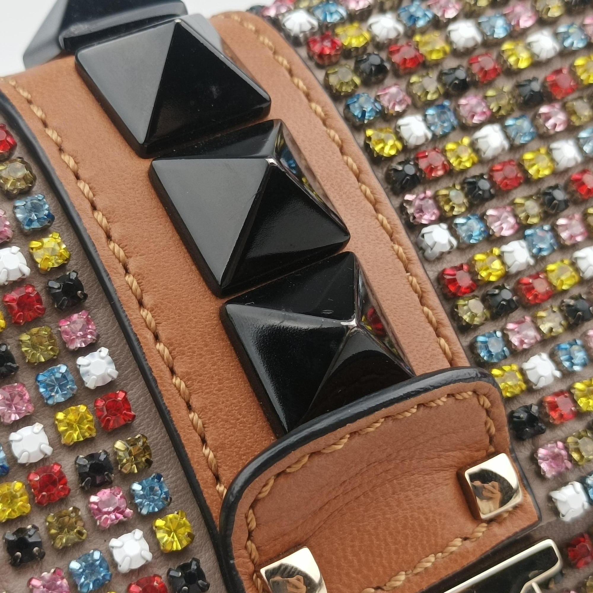 Pre-owned Valentino Glam Lock Multicolor Leather ×Crystal Embellishments  shoulderbag | stylenewstar