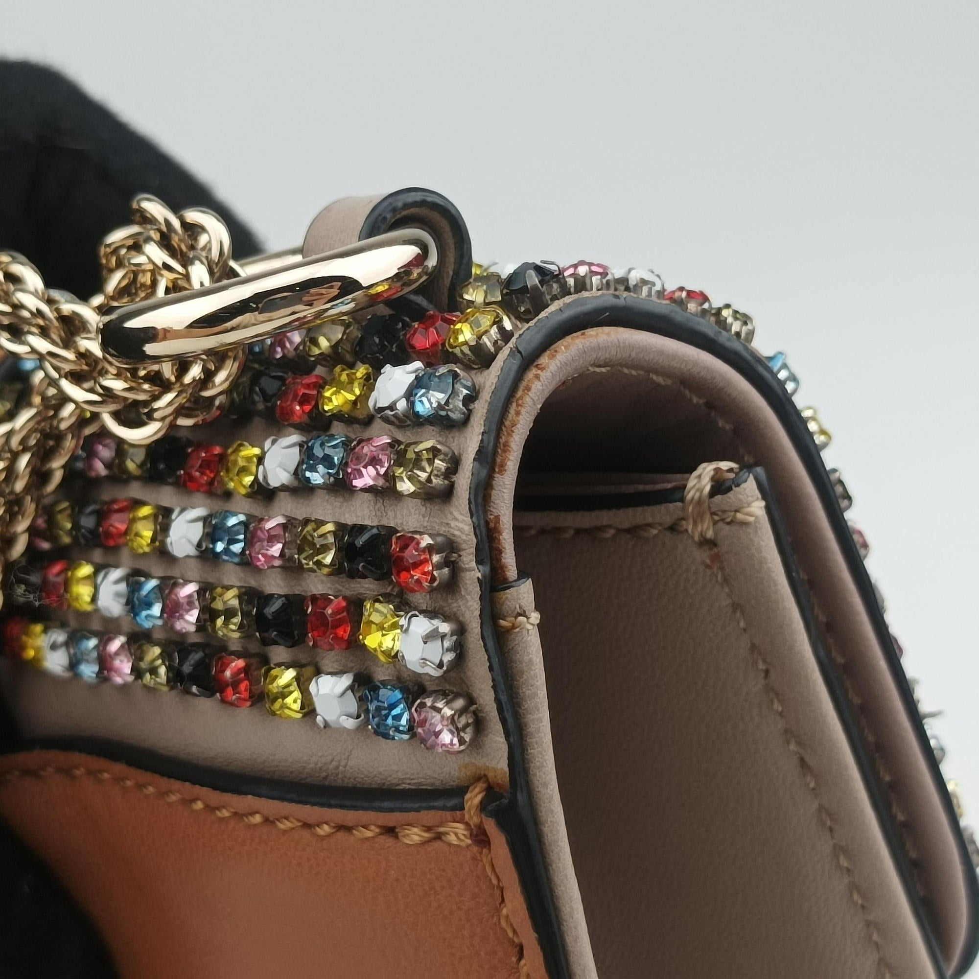 Pre-owned Valentino Glam Lock Multicolor Leather ×Crystal Embellishments  shoulderbag | stylenewstar
