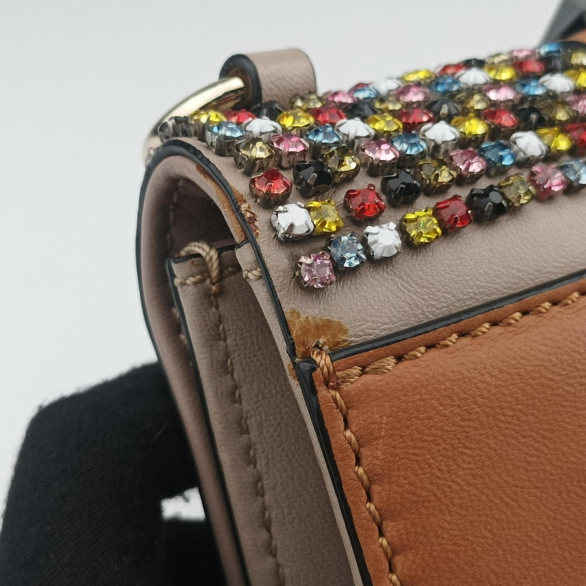 Pre-owned Valentino Glam Lock Multicolor Leather ×Crystal Embellishments  shoulderbag | stylenewstar