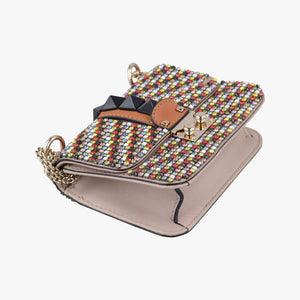 Pre-owned Valentino Glam Lock Multicolor Leather ×Crystal Embellishments  shoulderbag | stylenewstar