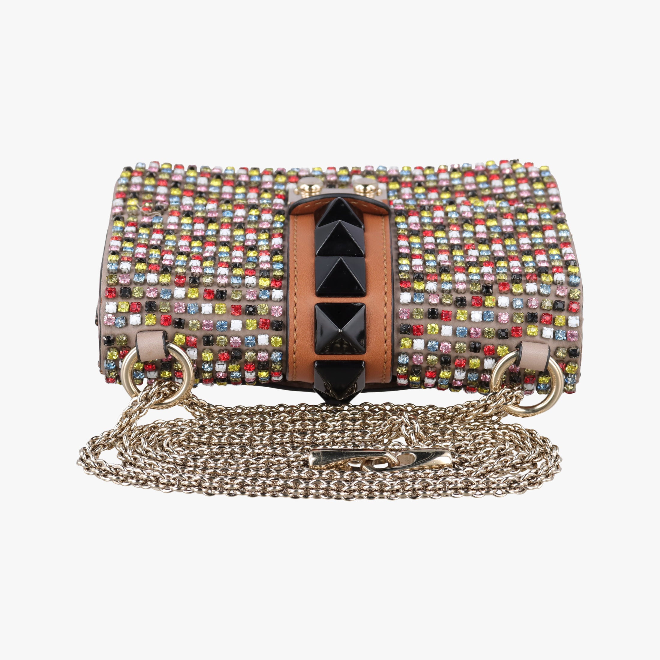 Pre-owned Valentino Glam Lock Multicolor Leather ×Crystal Embellishments  shoulderbag | stylenewstar