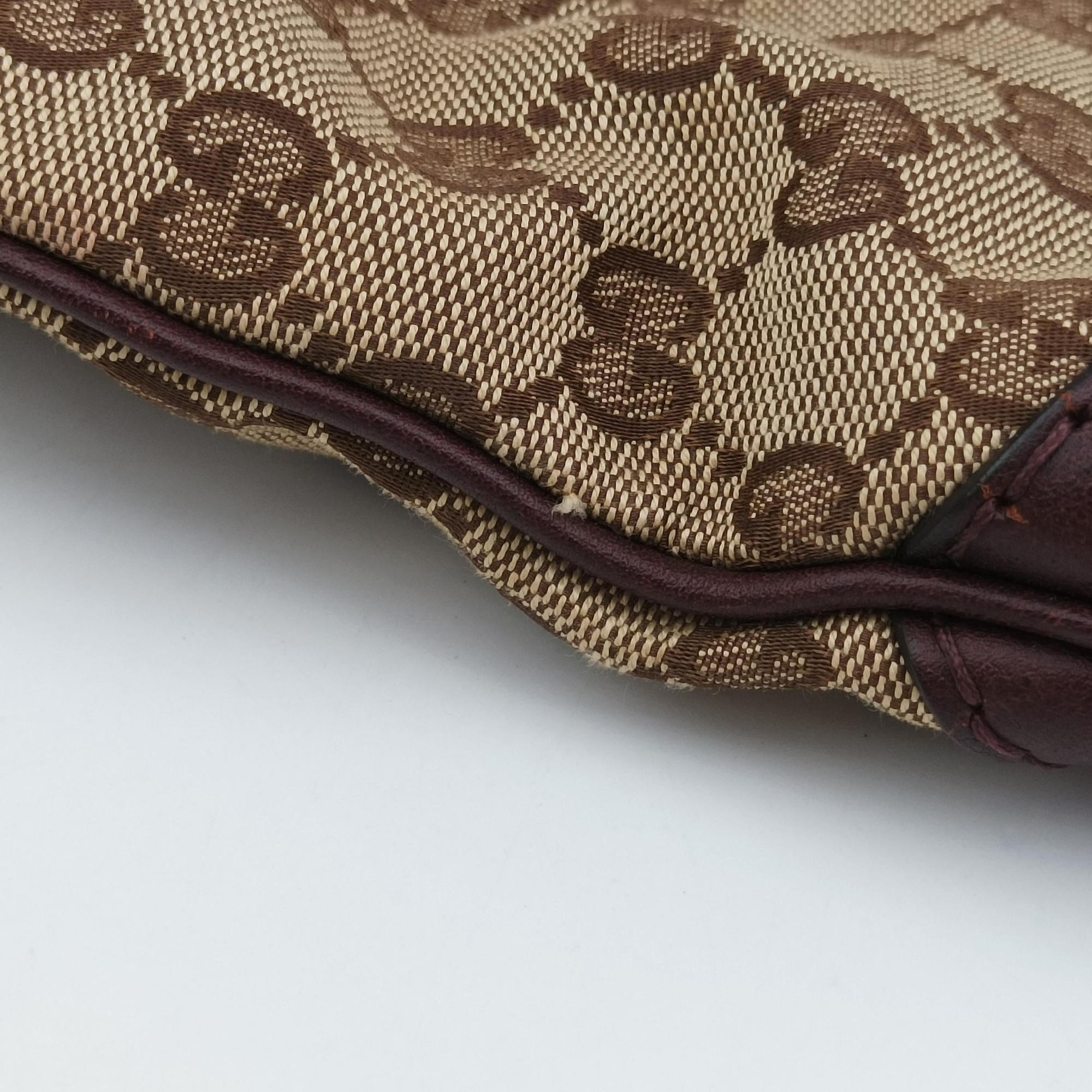 Pre-owned Gucci Charlotte BeigexBordeaux canvasxLeather 203503 shoulderbag | stylenewstar