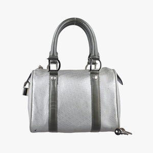 Pre-owned Christian Dior Zucchino Glitter Logo Silver × Gray Leather  handbag | stylenewstar
