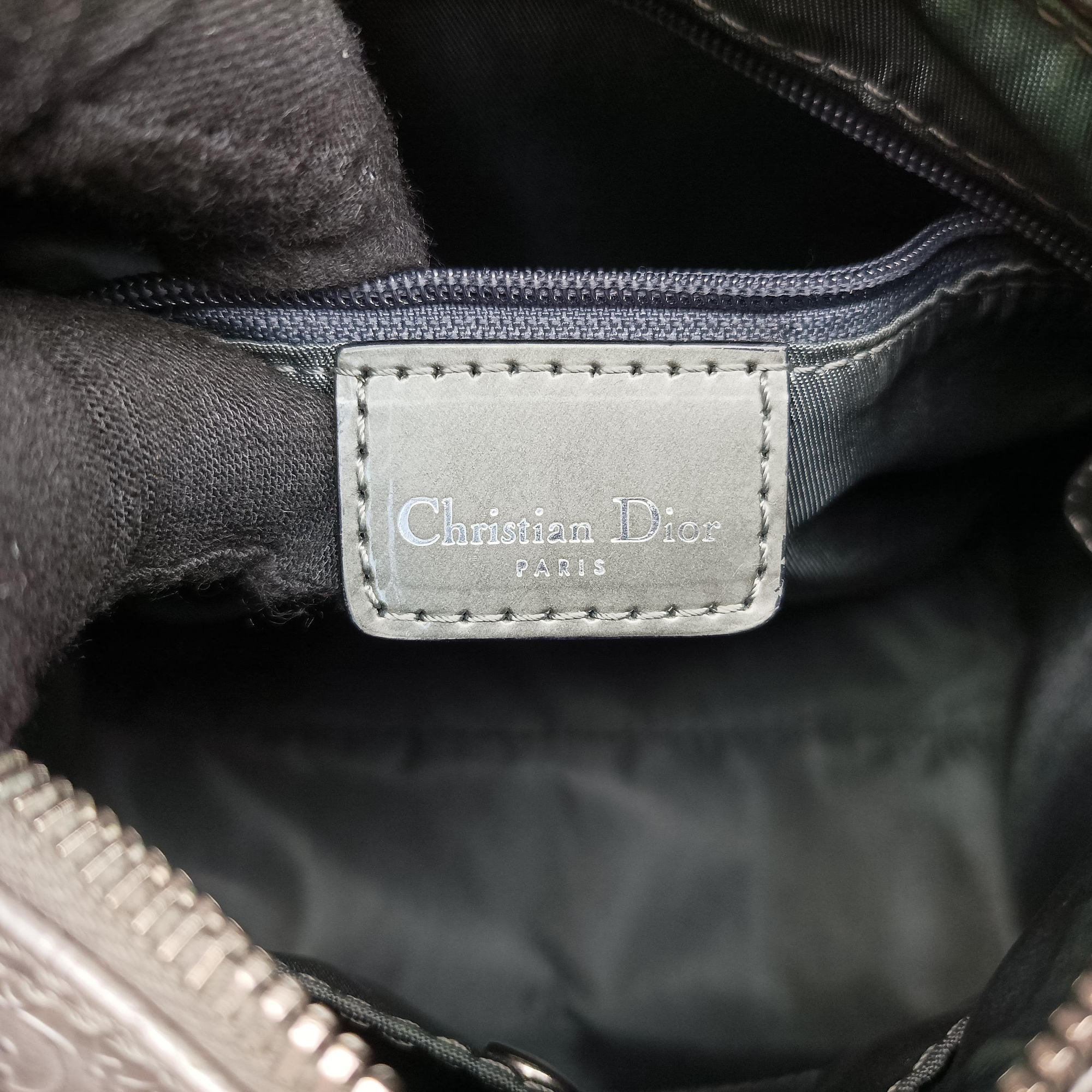 Pre-owned Christian Dior Zucchino Glitter Logo Silver × Gray Leather  handbag | stylenewstar