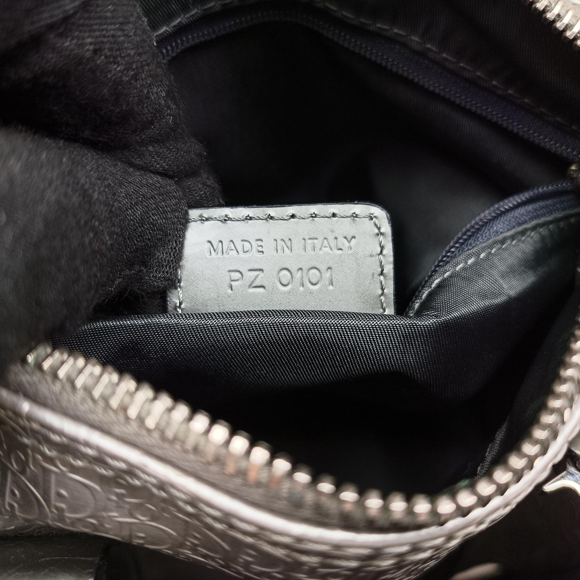 Pre-owned Christian Dior Zucchino Glitter Logo Silver × Gray Leather  handbag | stylenewstar