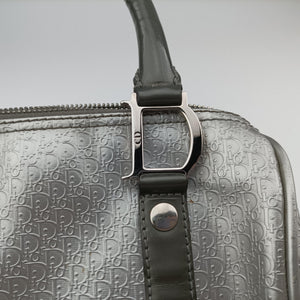 Pre-owned Christian Dior Zucchino Glitter Logo Silver × Gray Leather  handbag | stylenewstar