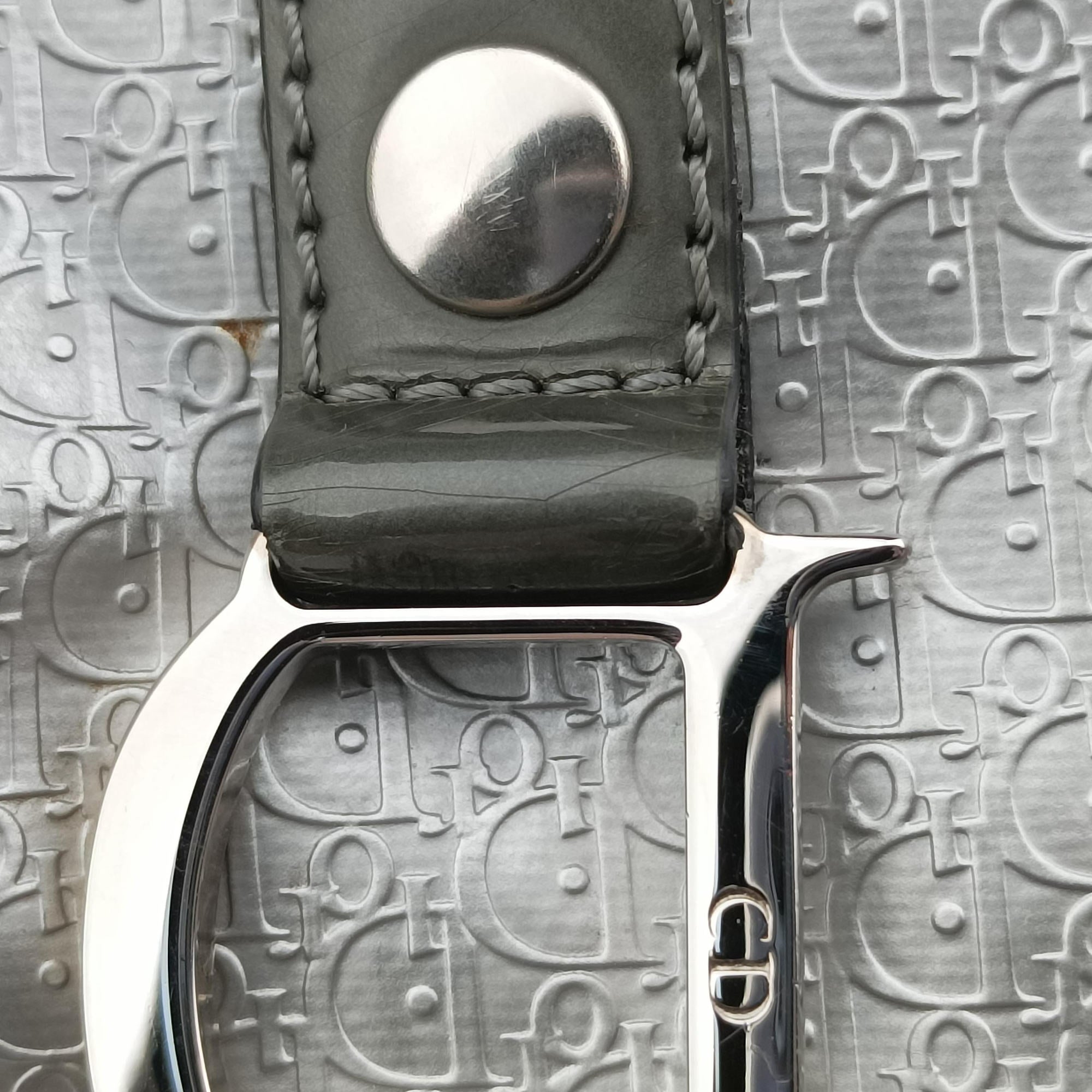 Pre-owned Christian Dior Zucchino Glitter Logo Silver × Gray Leather  handbag | stylenewstar