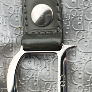 Pre-owned Christian Dior Zucchino Glitter Logo Silver × Gray Leather  handbag | stylenewstar