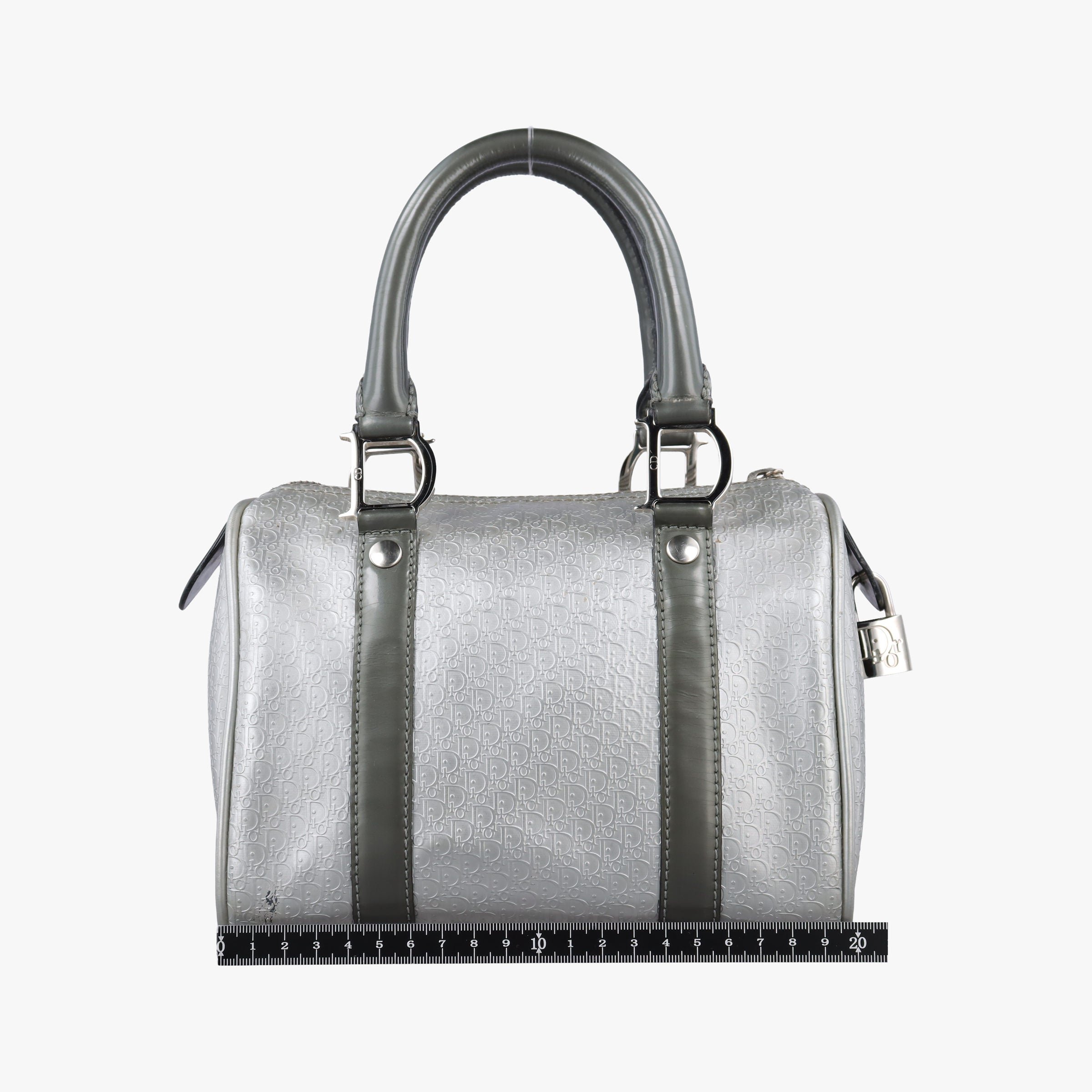 Pre-owned Christian Dior Zucchino Glitter Logo Silver × Gray Leather  handbag | stylenewstar