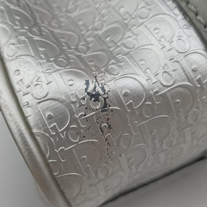 Pre-owned Christian Dior Zucchino Glitter Logo Silver × Gray Leather  handbag | stylenewstar