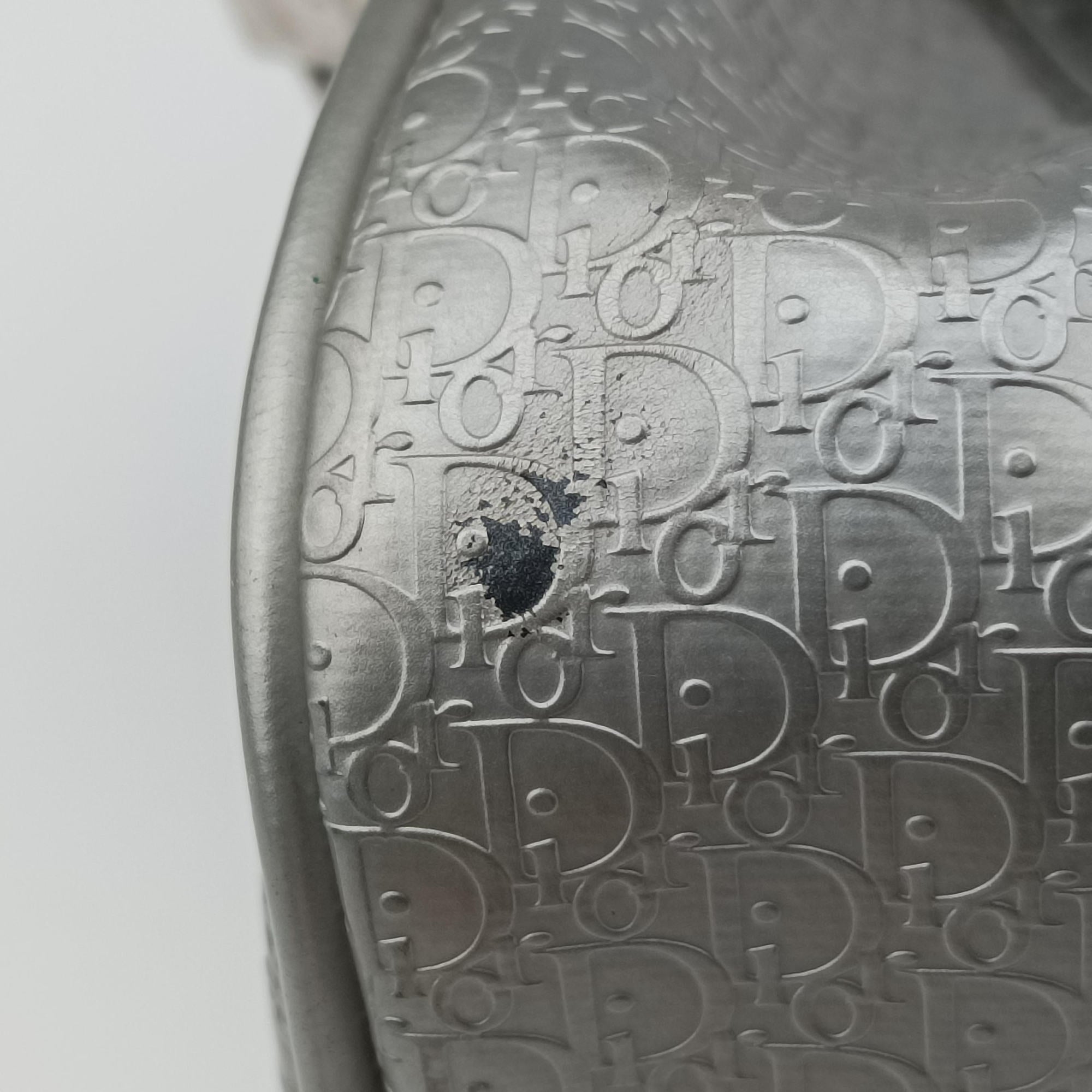 Pre-owned Christian Dior Zucchino Glitter Logo Silver × Gray Leather  handbag | stylenewstar