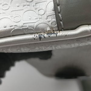 Pre-owned Christian Dior Zucchino Glitter Logo Silver × Gray Leather  handbag | stylenewstar
