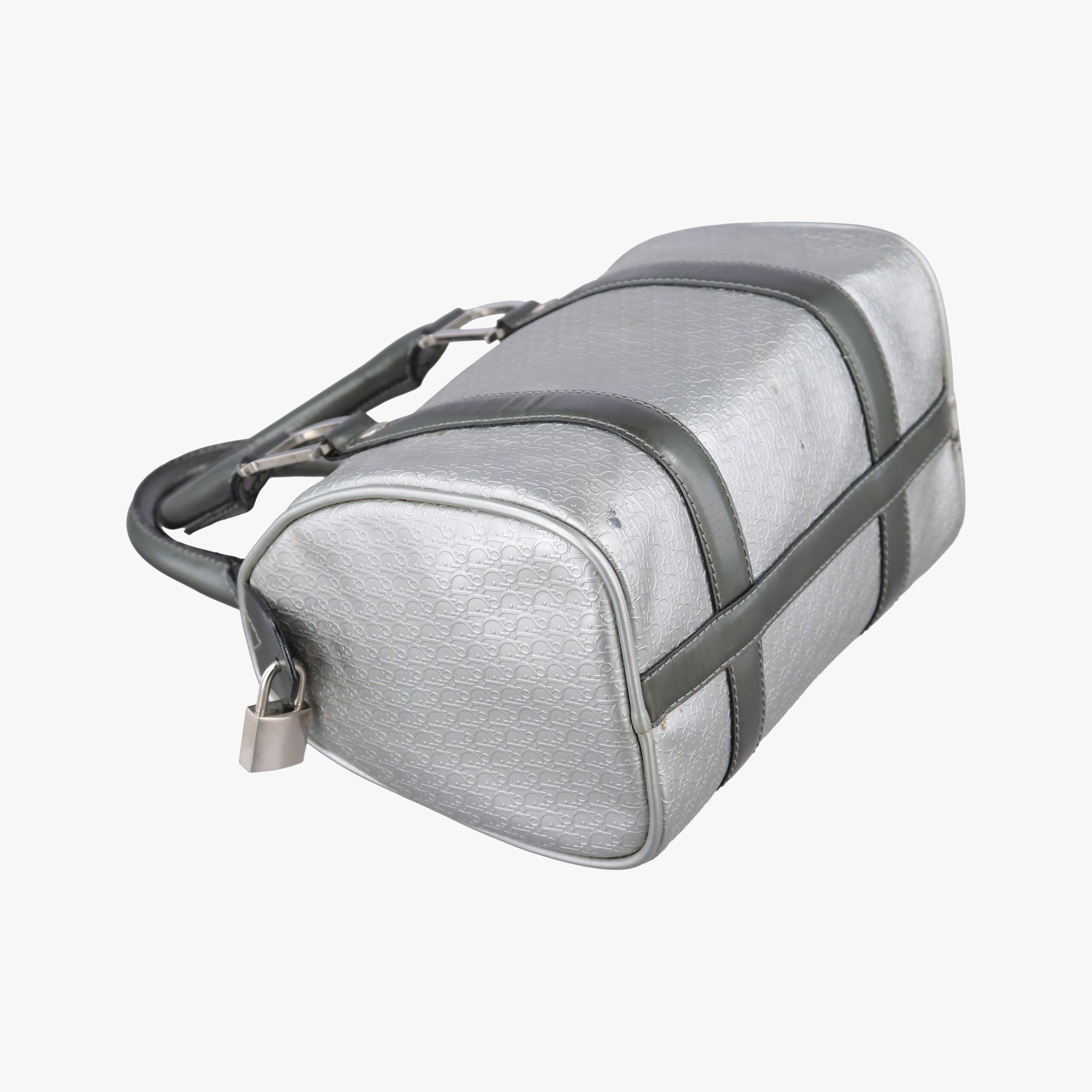 Pre-owned Christian Dior Zucchino Glitter Logo Silver × Gray Leather  handbag | stylenewstar