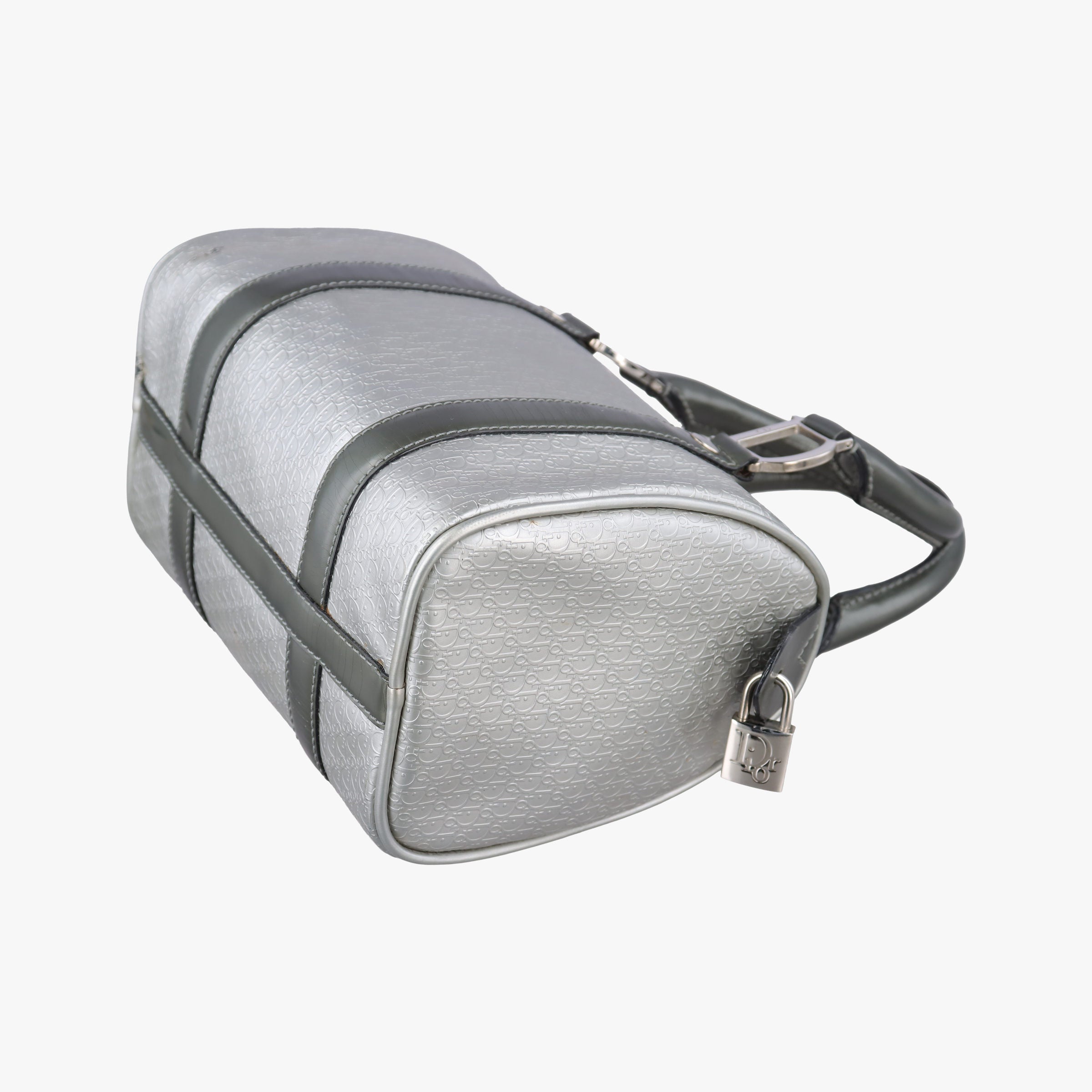 Pre-owned Christian Dior Zucchino Glitter Logo Silver × Gray Leather  handbag | stylenewstar