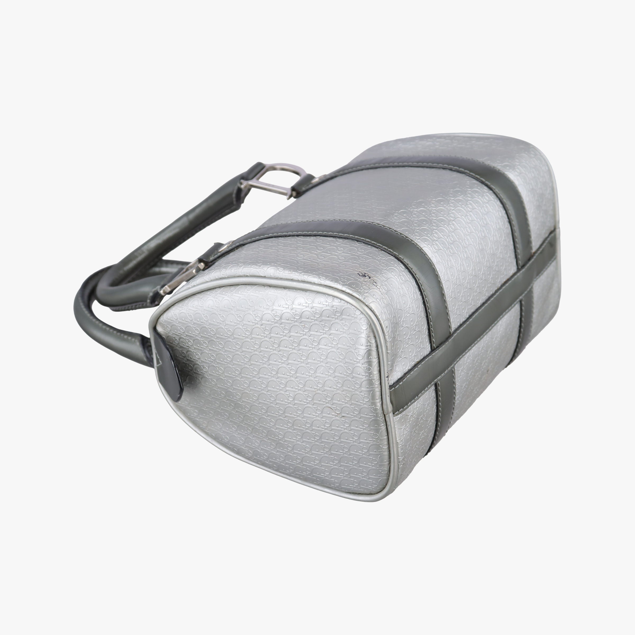 Pre-owned Christian Dior Zucchino Glitter Logo Silver × Gray Leather  handbag | stylenewstar