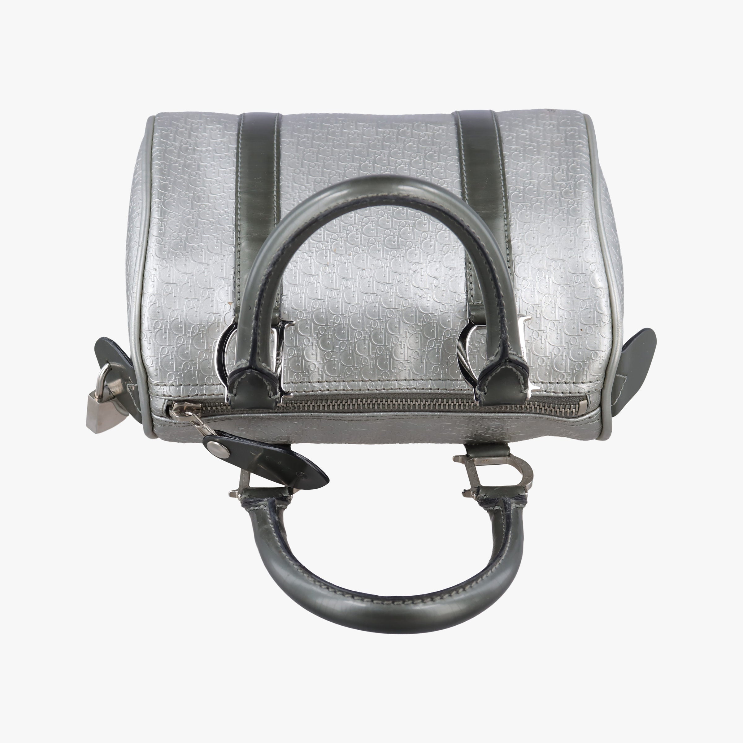 Pre-owned Christian Dior Zucchino Glitter Logo Silver × Gray Leather  handbag | stylenewstar