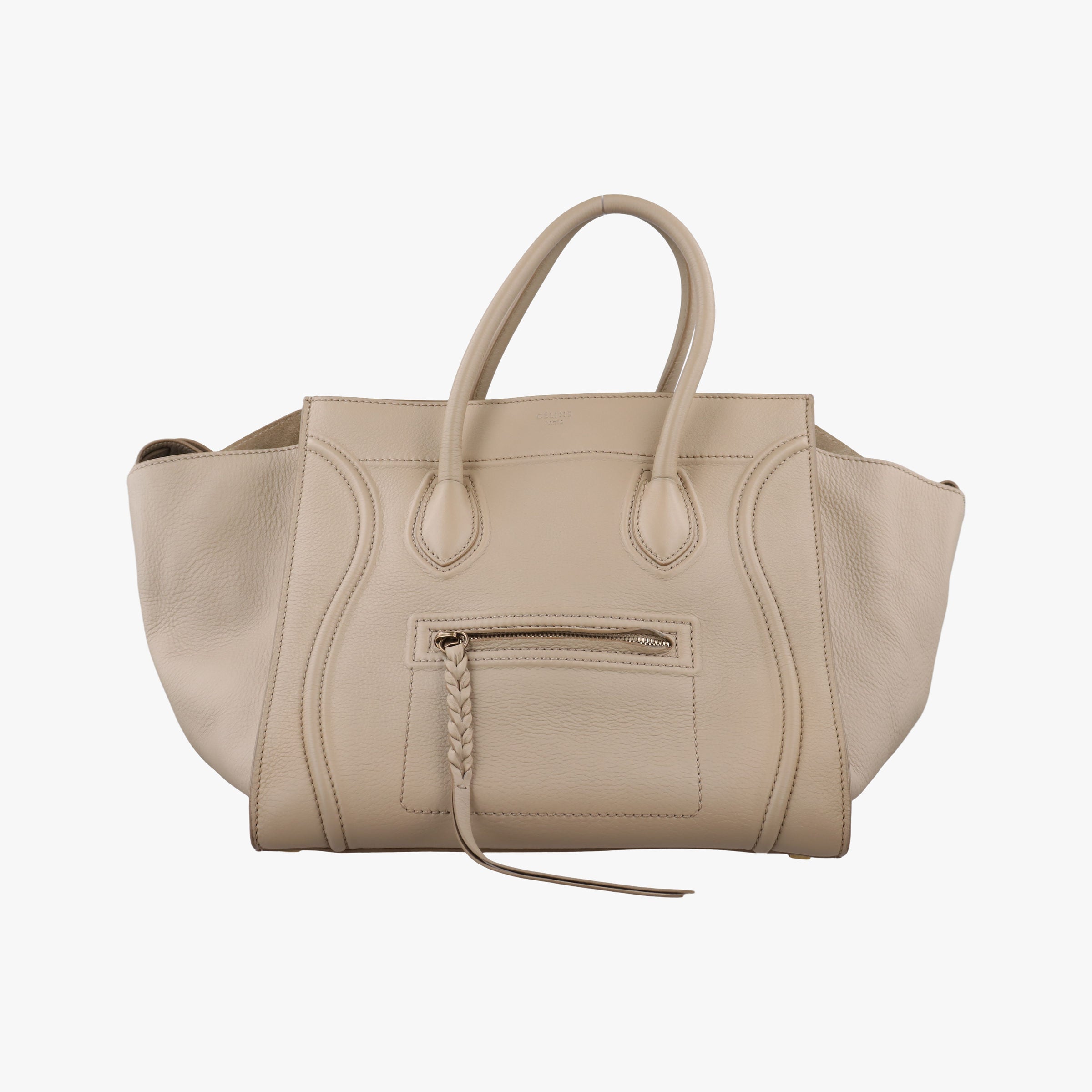 Pre-owned Celine Luggage Small Square Phantom Beige Leather  handbag | stylenewstar