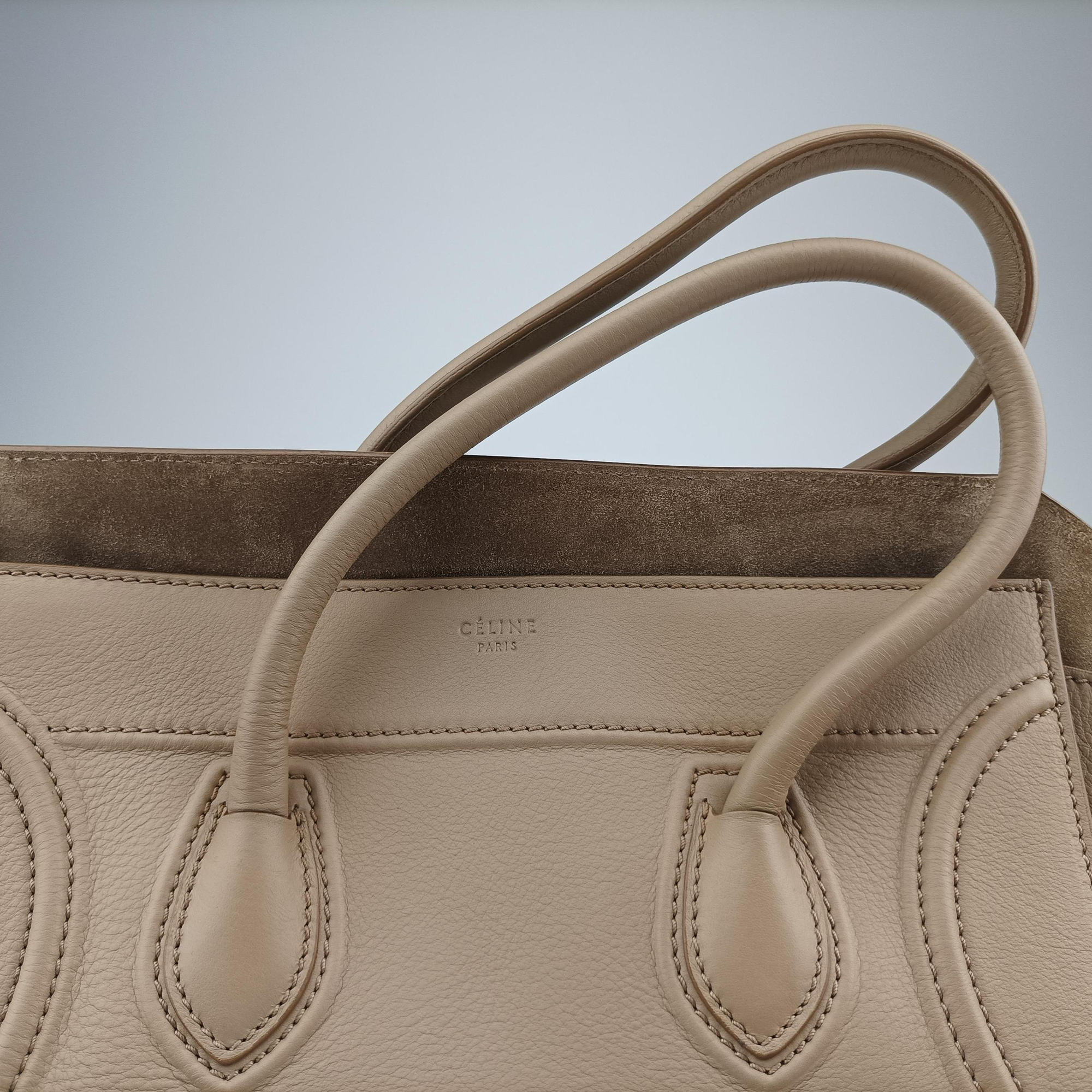 Pre-owned Celine Luggage Small Square Phantom Beige Leather  handbag | stylenewstar