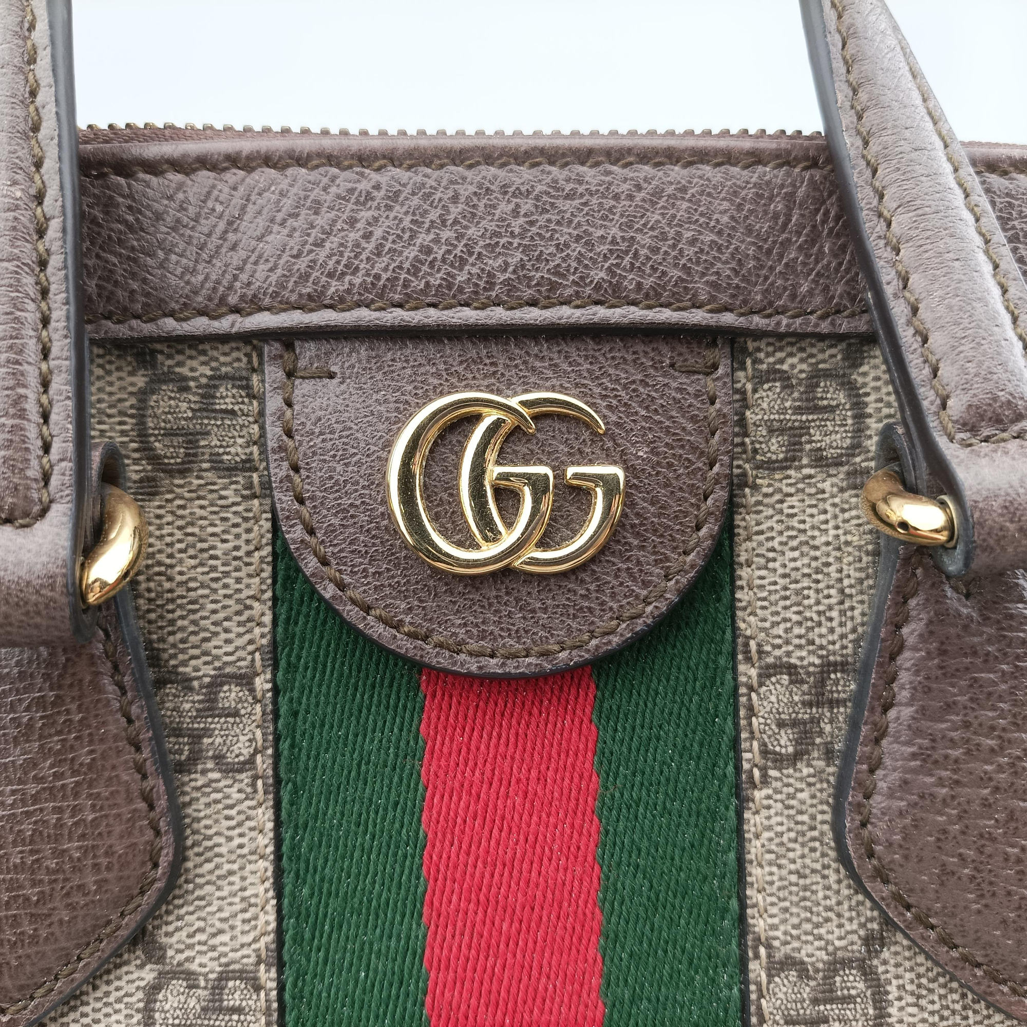 Pre-owned Gucci OPHIDIA Beige×Brown×Red×Green PVC coated canvas×Leather 524537 shoulderbag | stylenewstar