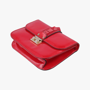 Secondhand Valentino Rockstud Glam Lock Red Patent Leather  shoulderbag | stylenewstar