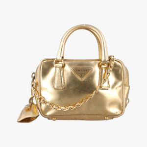Secondhand Prada Mini Bauletto Golden Metallic Vitello Leather BL0705  shoulderbag | stylenewstar