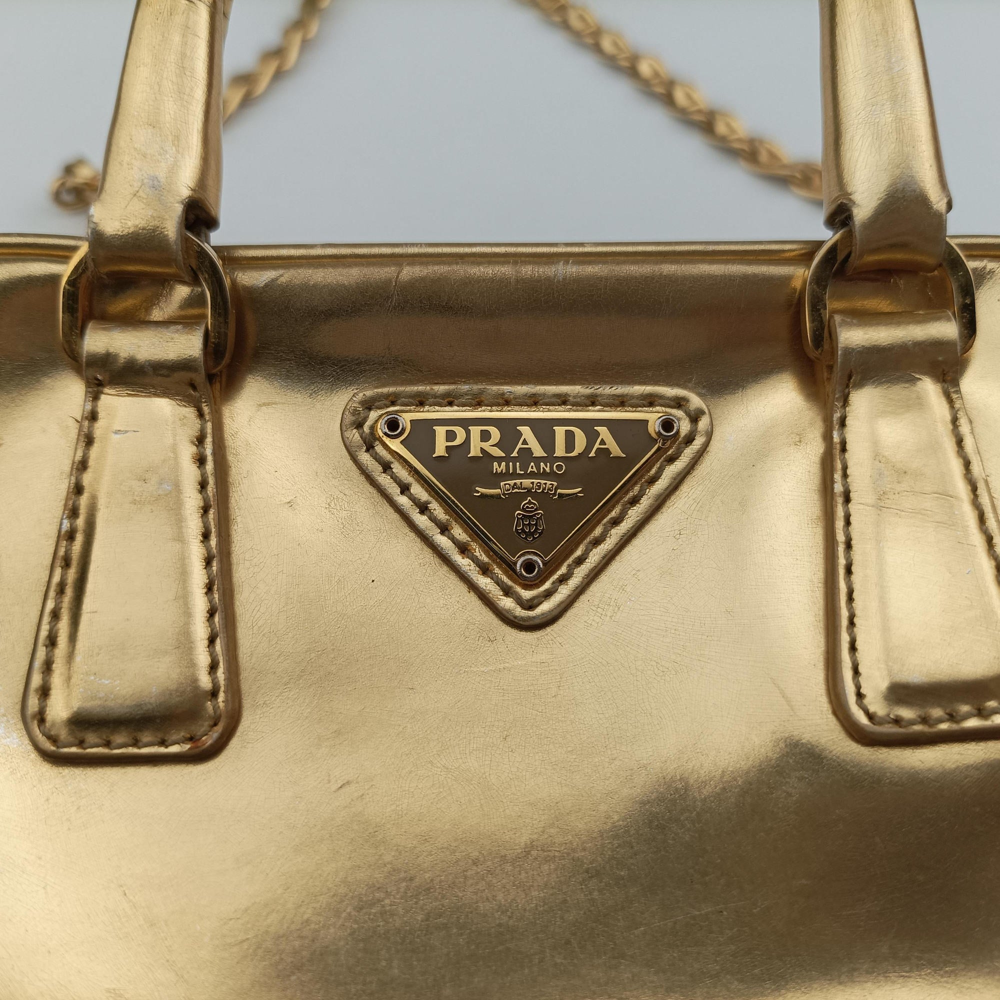 Secondhand Prada Mini Bauletto Golden Metallic Vitello Leather BL0705  shoulderbag | stylenewstar